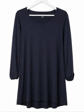 ​Daniel Buchler Black 3/4 Sleeve Tunic Top High-low Curved Hemline Basic Staple